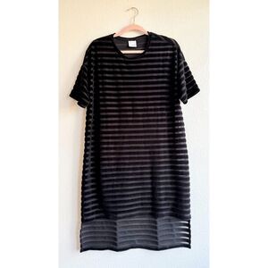 Rita Row Velvet Burnout Stripe Tee Shirt High Low Dress in Black size Medium